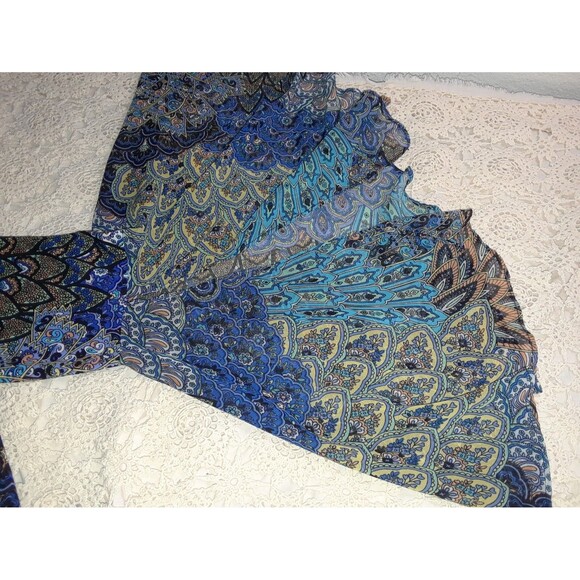 Boho Women's Dress Size Large Multicolored Peacock Stretch Split Flare Sleeve - Picture 4 of 9